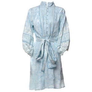 Sue Sartor Printed Button Front Belted Long Sleeve “Shorty” Dress (37” length)